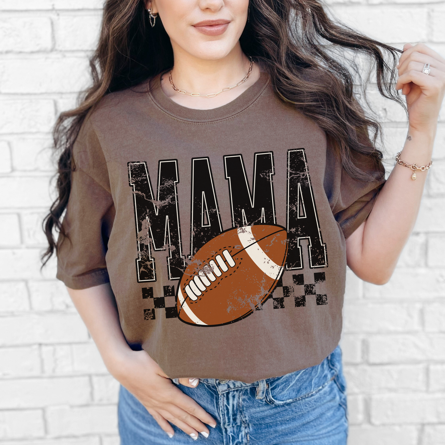 Football Mama Shirt – Comfort Colors Game Day Tee, Distressed Football Mom Graphic, Grunge Checkered Fall Shirt