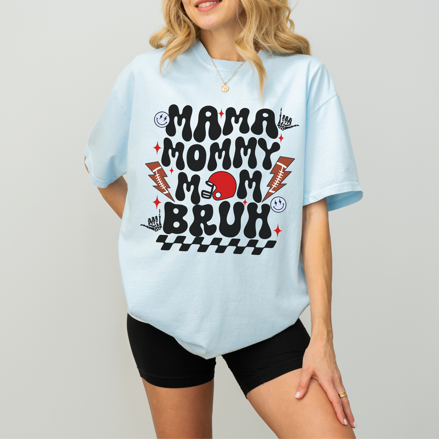 Football Mom Bruh Shirt – Funny Game Day Tee, Comfort Colors Football Mama Shirt, Retro Groovy Mom Graphic T-Shirt