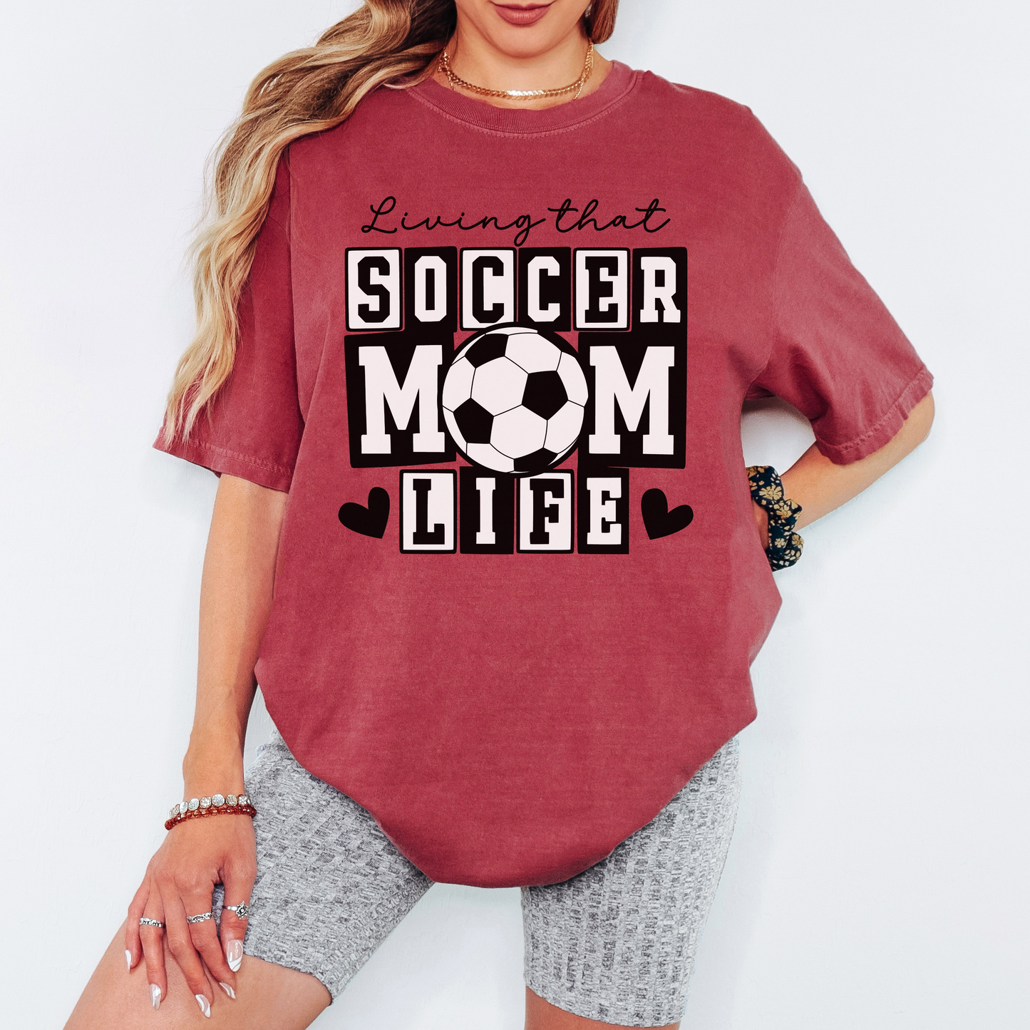 Soccer Mom Life Comfort Colors Tee – Soccer Mom Shirt, Game Day Graphic T-Shirt with Hearts