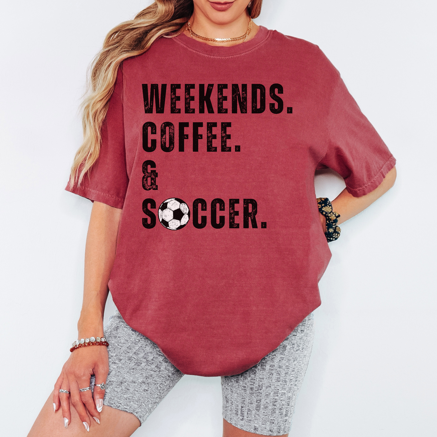 Weekends Coffee Soccer Comfort Colors Tee – Soccer Mom Graphic T-Shirt, Saturday Soccer Game Day Shirt
