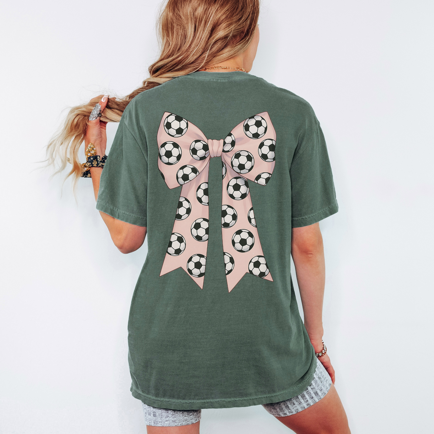 Soccer Bow Comfort Colors Shirt – Coquette Game Day Tee, Girly Soccer Shirt for Moms & Fans