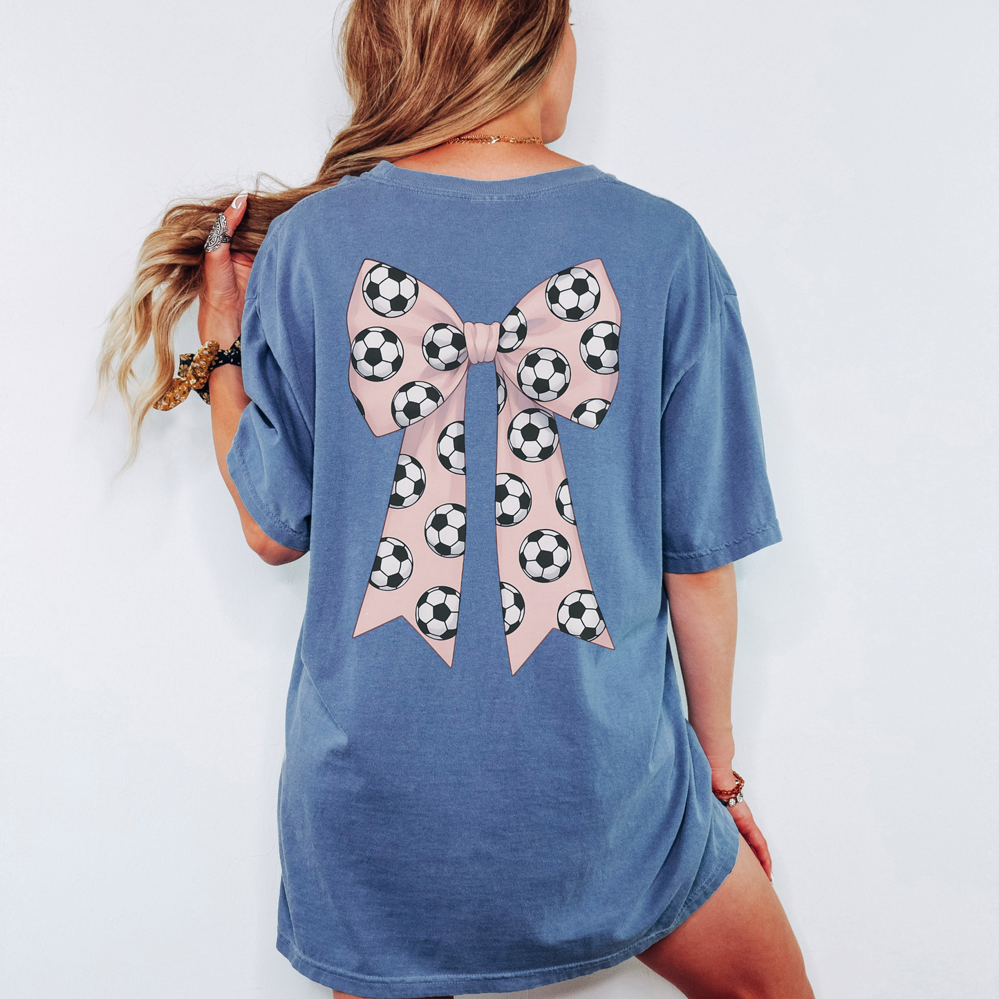 Soccer Bow Comfort Colors Shirt – Coquette Game Day Tee, Girly Soccer Shirt for Moms & Fans