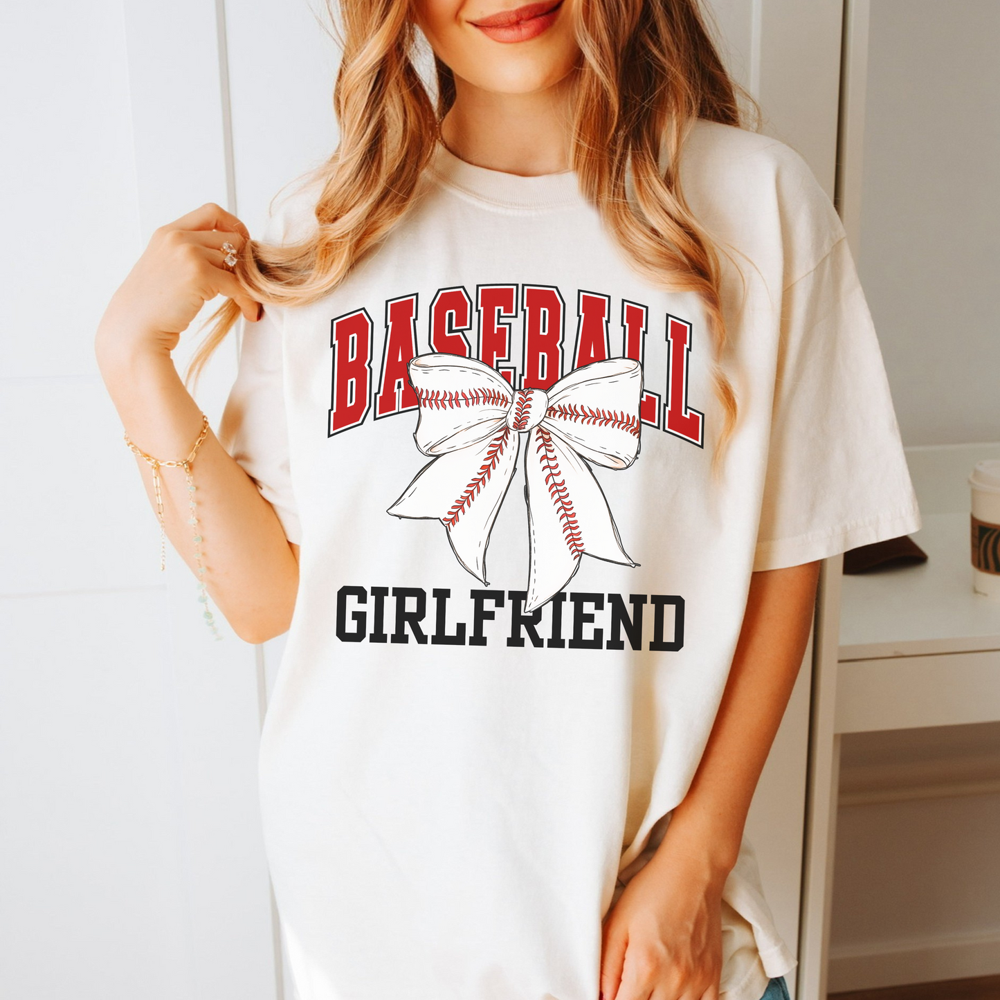 Baseball Girlfriend Shirt | Comfort Colors Baseball Tee with Bow | Cute Coquette Game Day Shirt for Baseball Fans