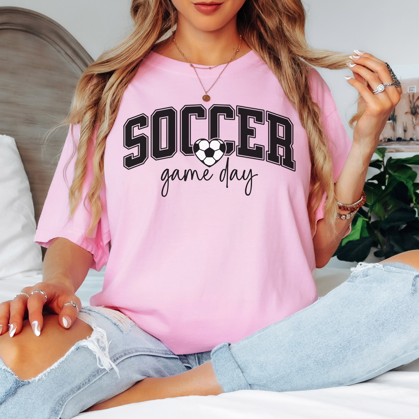 Soccer Game Day Comfort Colors Tee – Soccer Heart Graphic Shirt, Cute Game Day Soccer Mom T-Shirt