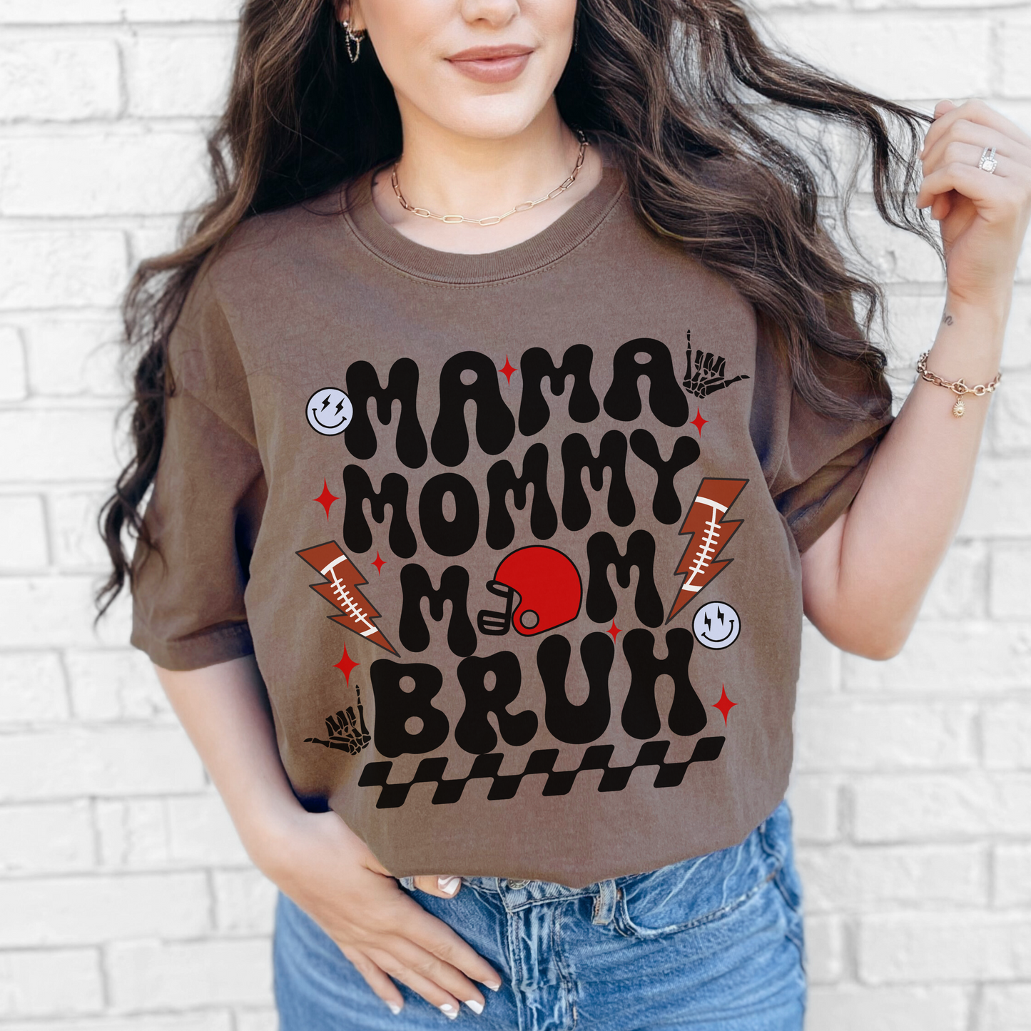 Football Mom Bruh Shirt – Funny Game Day Tee, Comfort Colors Football Mama Shirt, Retro Groovy Mom Graphic T-Shirt