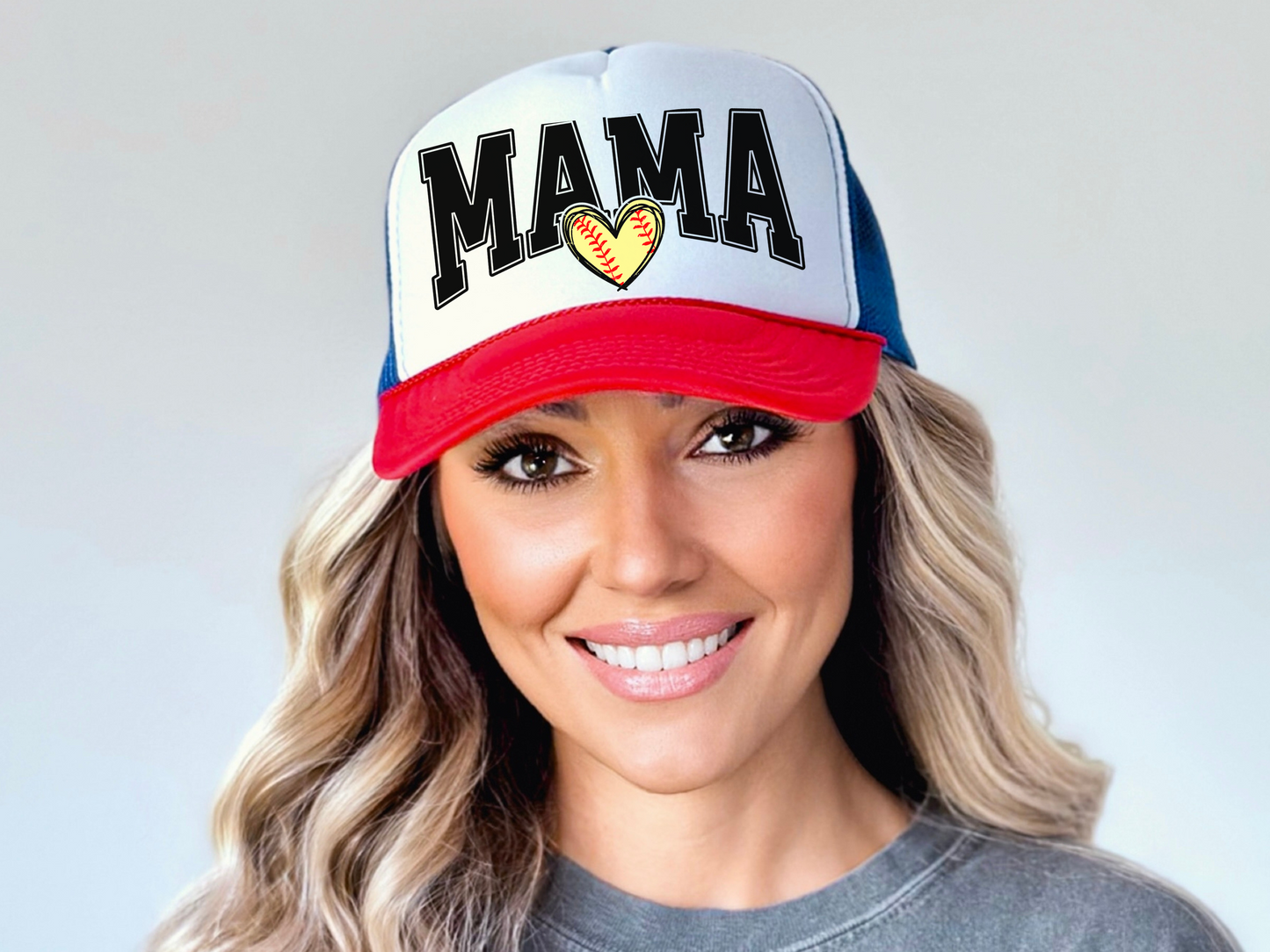Softball Mom Trucker Hat – Cute Mama Mesh Cap with Heart Softball Design