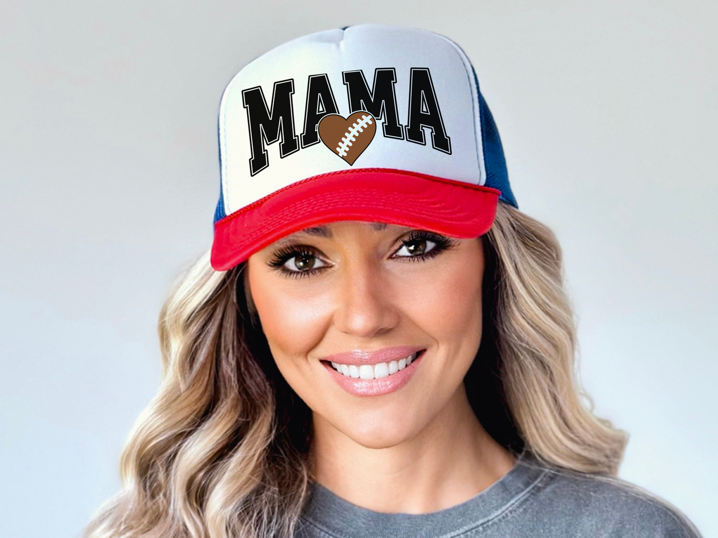 Football Mom Trucker Hat – Cute Mama Mesh Cap with Heart Football Design