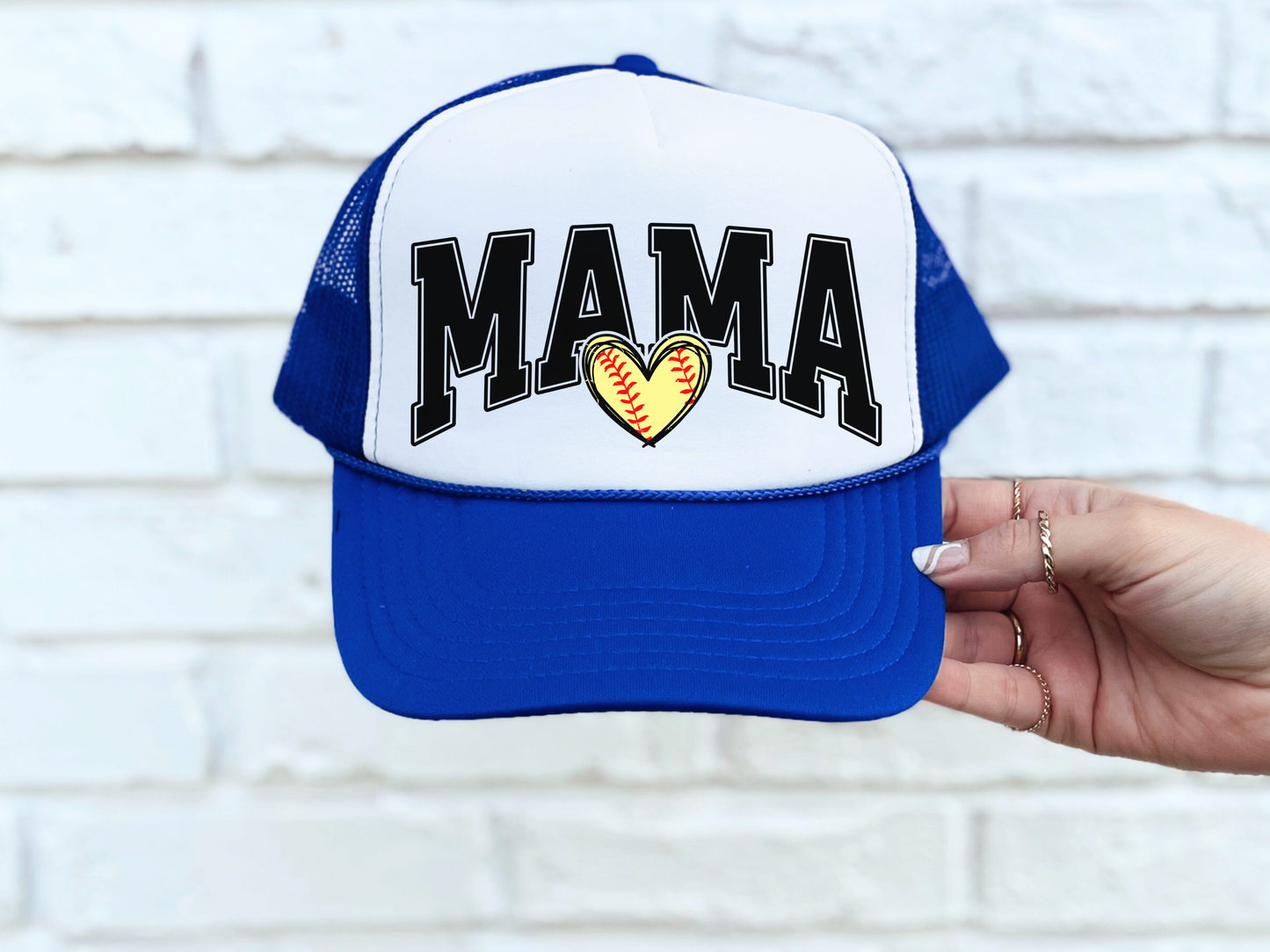Softball Mom Trucker Hat – Cute Mama Mesh Cap with Heart Softball Design