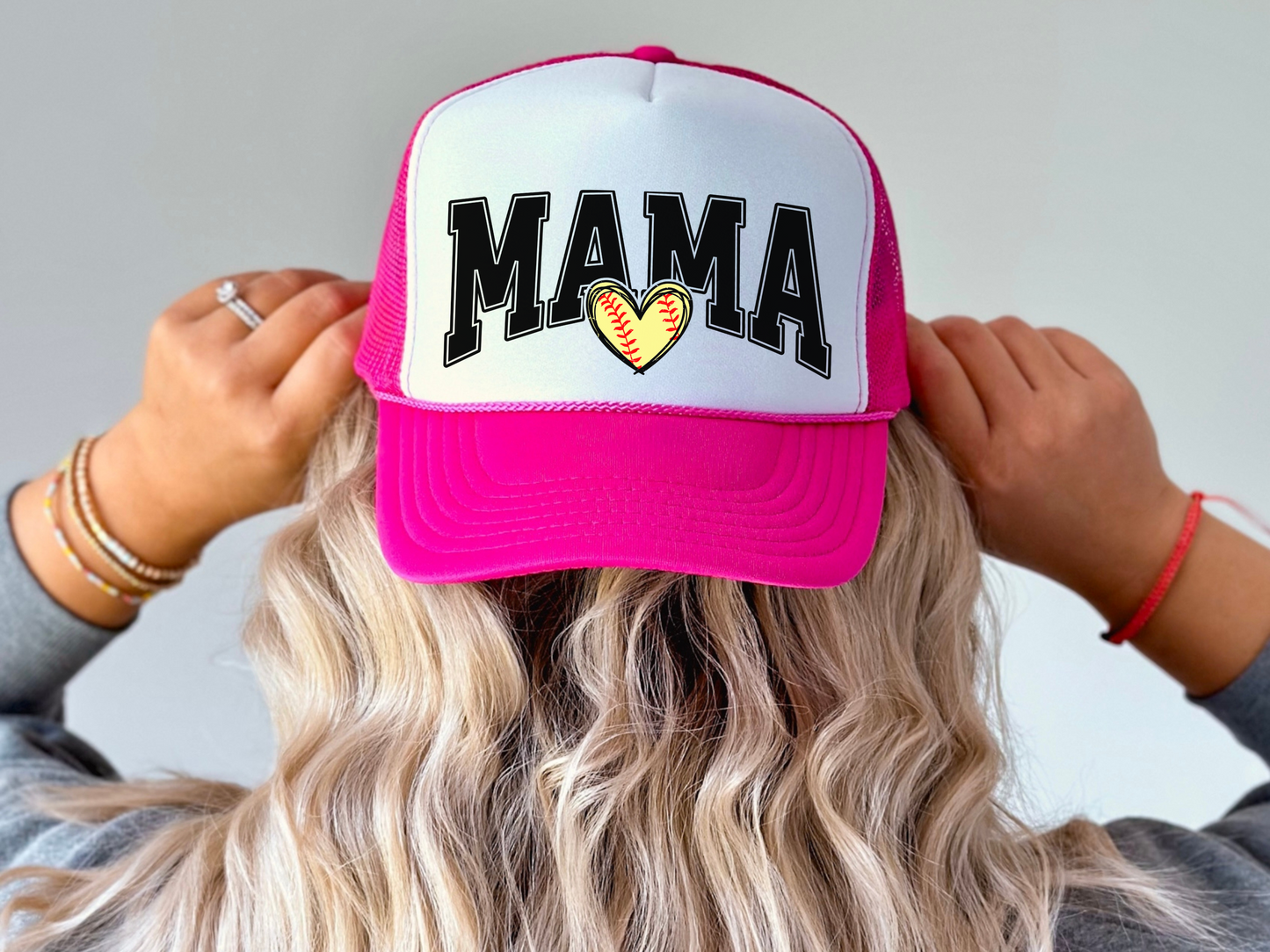 Softball Mom Trucker Hat – Cute Mama Mesh Cap with Heart Softball Design