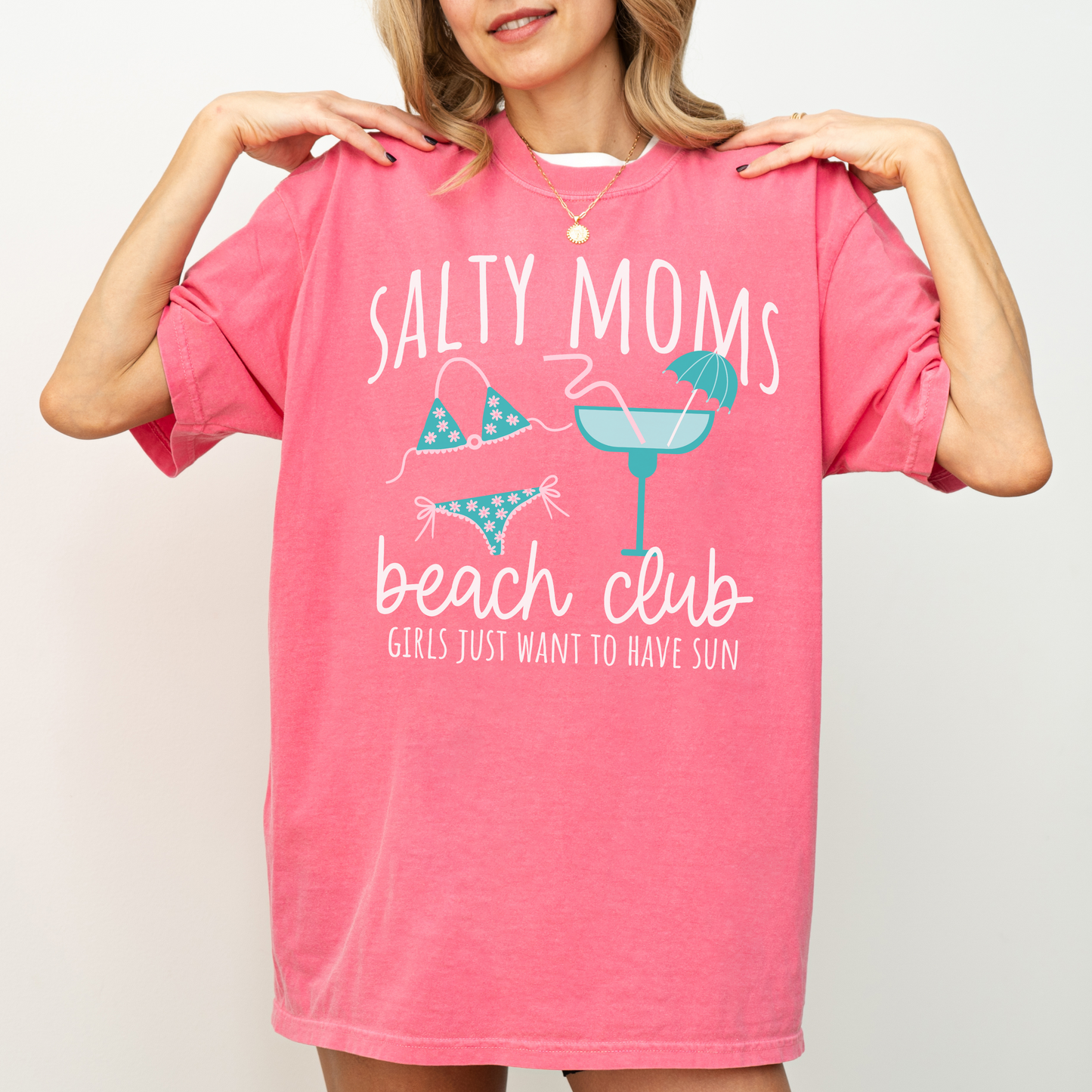 Salty Moms Beach Club Shirt – Comfort Colors Summer Graphic Tee, Girls Just Want to Have Sun Shirt, Beach Vacation Mom Shirt