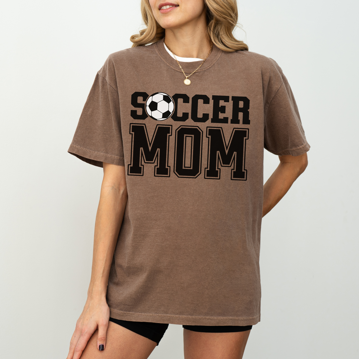 Soccer Mom T-Shirt Comfort Colors | Game Day Tee for Proud Soccer Mama | Athletic Varsity Font Soccer Ball Shirt | Gift for Soccer Mom