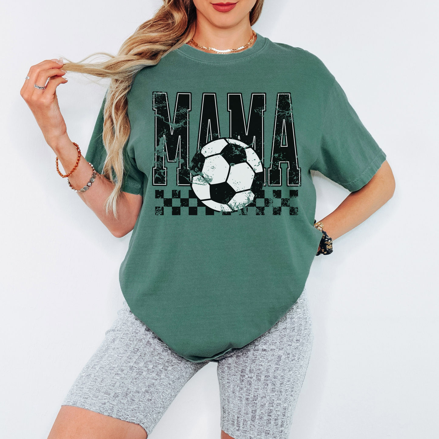 Soccer Mama Comfort Colors Tee – Distressed Soccer Mom Shirt, Checkered Game Day Graphic T-Shirt