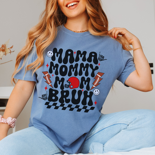 Football Mom Bruh Shirt – Funny Game Day Tee, Comfort Colors Football Mama Shirt, Retro Groovy Mom Graphic T-Shirt