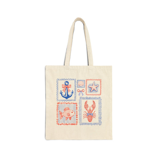 Coastal Coquette Canvas Tote Bag – Nautical Fisherman Beach Design