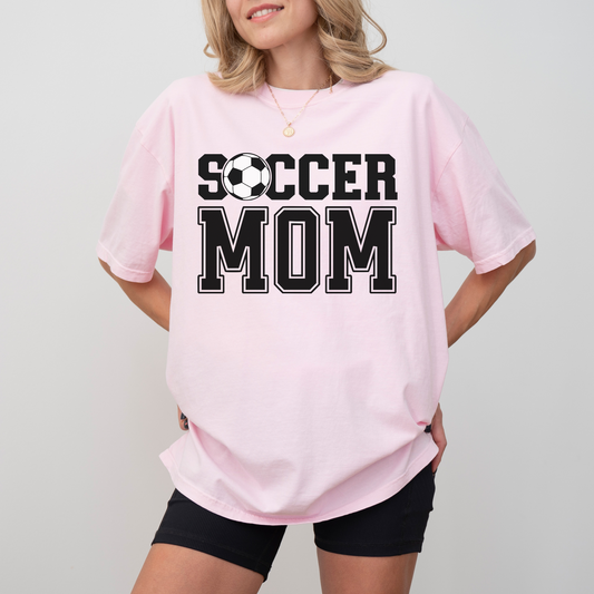 Soccer Mom T-Shirt Comfort Colors | Game Day Tee for Proud Soccer Mama | Athletic Varsity Font Soccer Ball Shirt | Gift for Soccer Mom