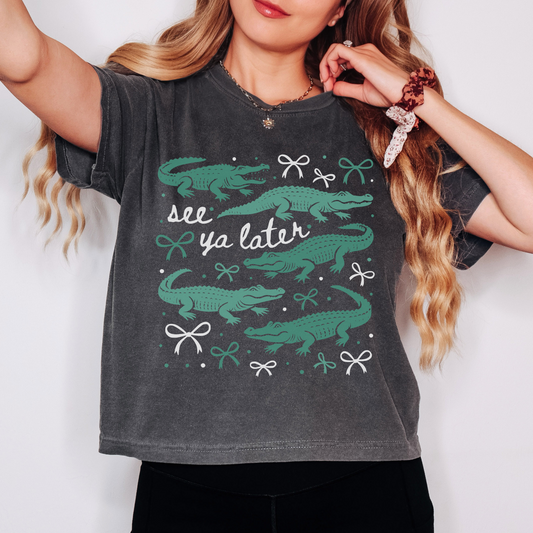 See Ya Later Alligator Comfort Colors Tee – Cute Retro Bow Graphic T-Shirt, Funny Summer Saying, Coquette Style Shirt