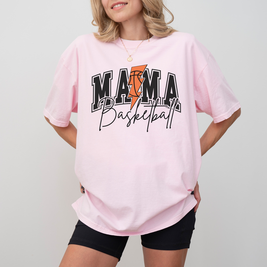 Basketball Mama T-Shirt Comfort Colors® | Game Day Shirt for Basketball Moms | Lightning Bolt Basketball Graphic | Cute Custom Sports Tee
