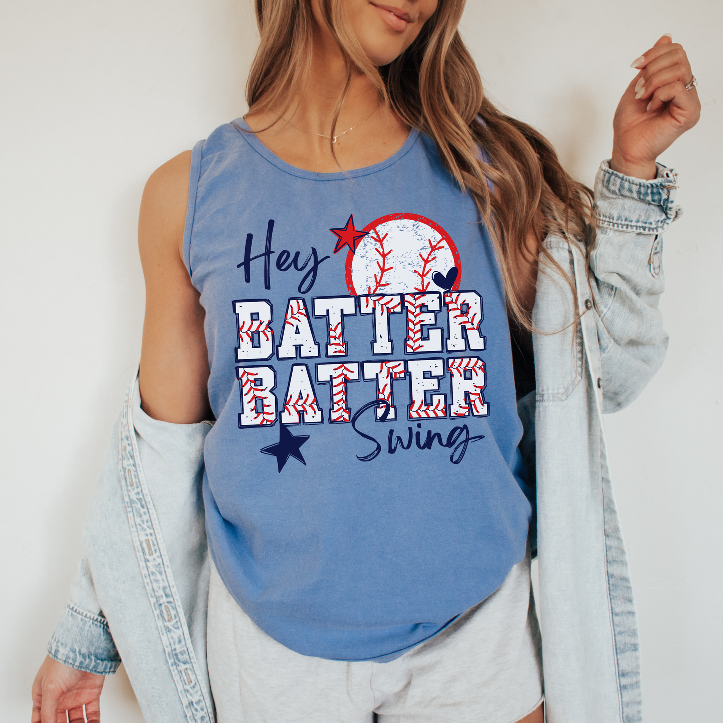 Hey Batter Batter Swing Tank – Comfort Colors Baseball Tank for Moms, Fans & More