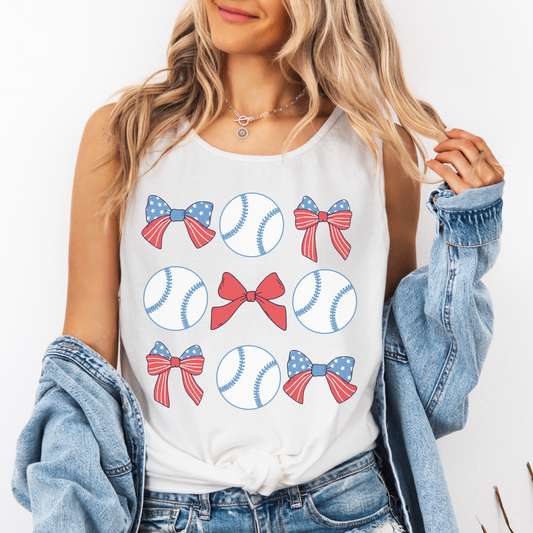 Baseball Coquette Tank Top – Comfort Colors Patriotic 4th of July Shirt for Moms & Fans