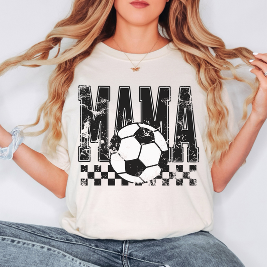 Soccer Mama Comfort Colors Tee – Distressed Soccer Mom Shirt, Checkered Game Day Graphic T-Shirt