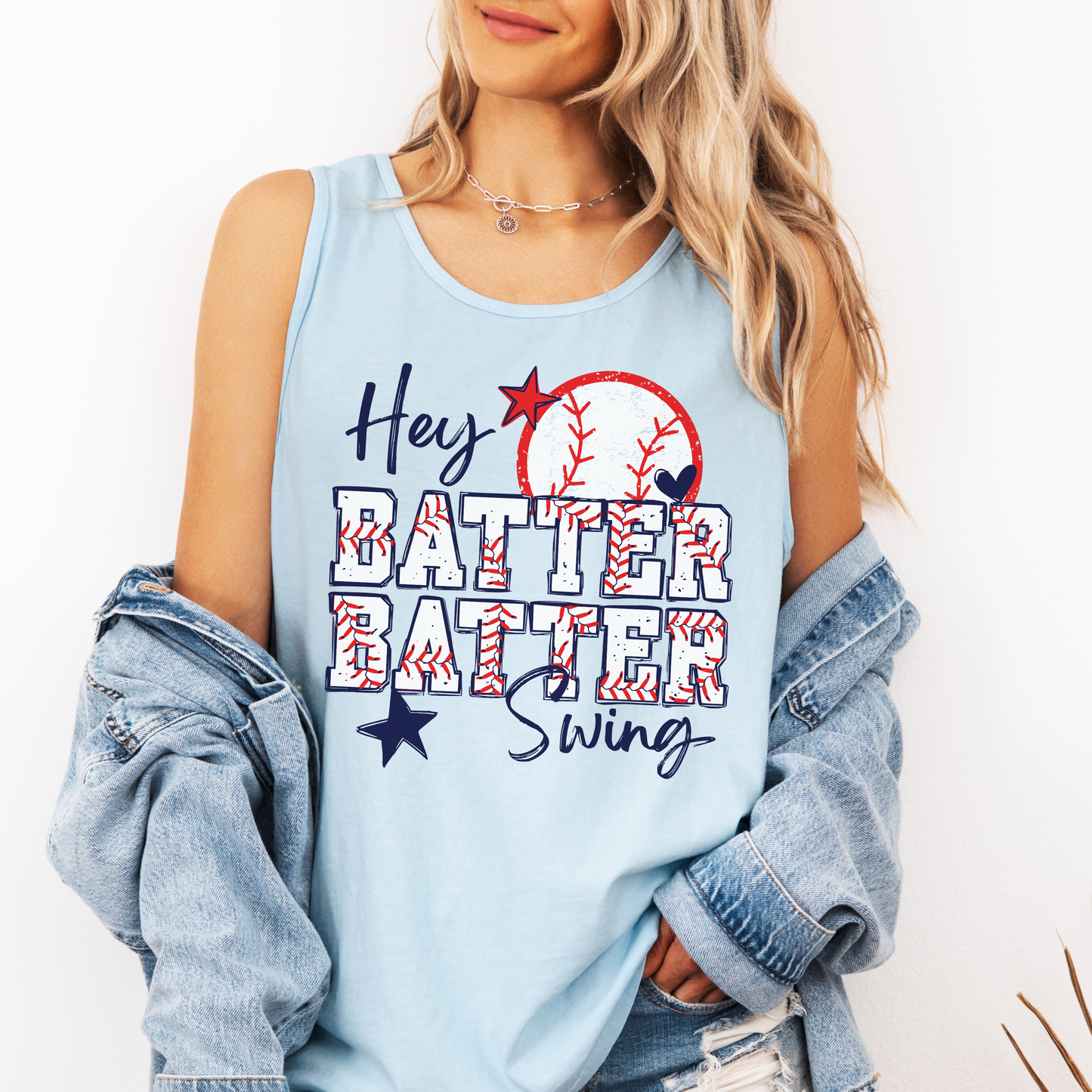 Hey Batter Batter Swing Tank – Comfort Colors Baseball Tank for Moms, Fans & More