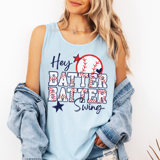 Hey Batter Batter Swing Tank – Comfort Colors Baseball Tank for Moms, Fans & More