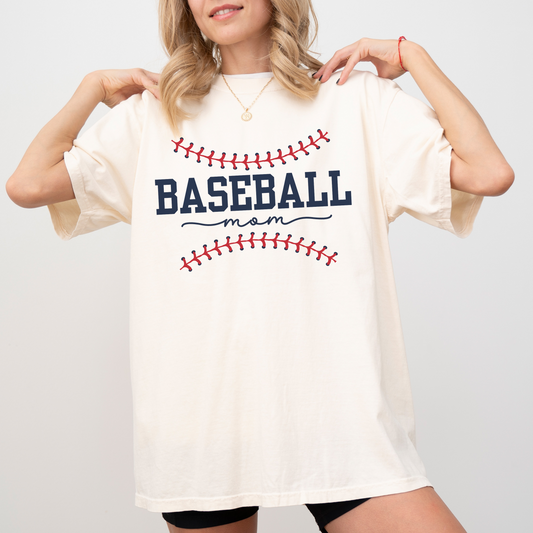 Baseball Mom Shirt – Comfort Colors Vintage Tee with Red Stitch Graphic