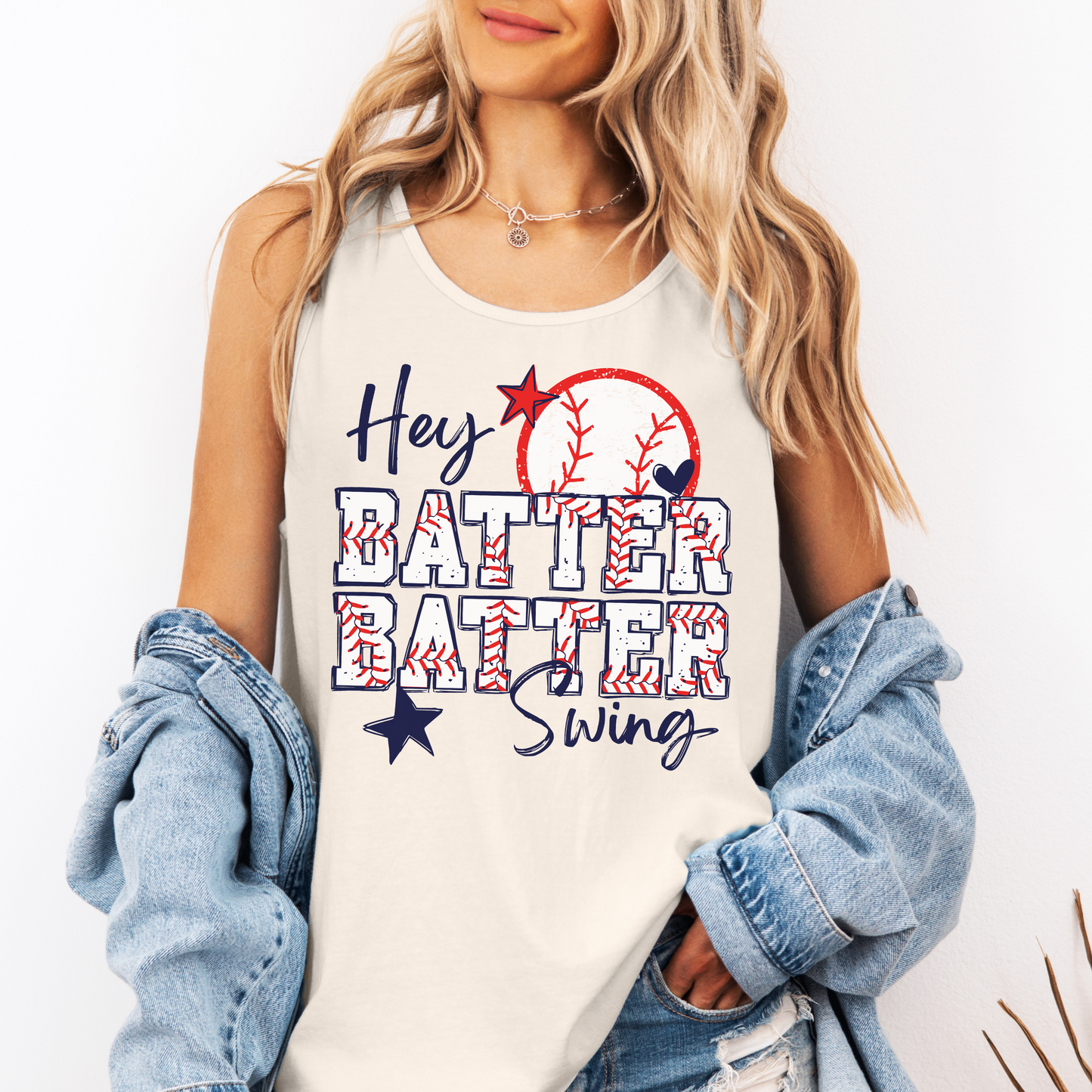 Hey Batter Batter Swing Tank – Comfort Colors Baseball Tank for Moms, Fans & More