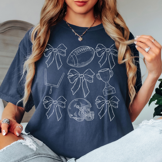 Football Bow Game Day Tee – Comfort Colors Coquette Football Shirt, Soft Vintage Game Day Top for Women