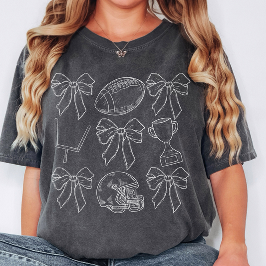 Football Bow Game Day Tee – Comfort Colors Coquette Football Shirt, Soft Vintage Game Day Top for Women