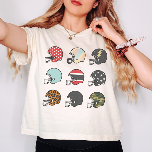 Football Helmets Comfort Colors Tee – Game Day Boxy Shirt, Cute Fall Football Graphic, Retro Sports Mama Top