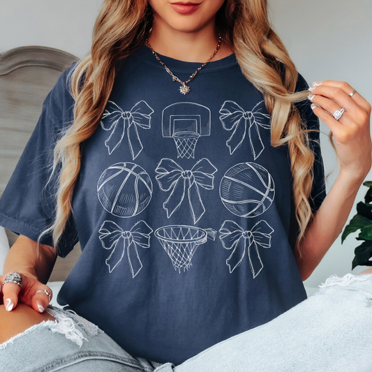 Basketball Comfort Colors Tee – Coquette Bow Game Day Shirt, Cute Basketball Graphic for Sports Moms and Fans