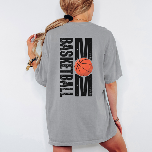 Basketball Mom Comfort Colors Shirt – Distressed Game Day Tee with Back Graphic, Vintage Sports Mom Shirt