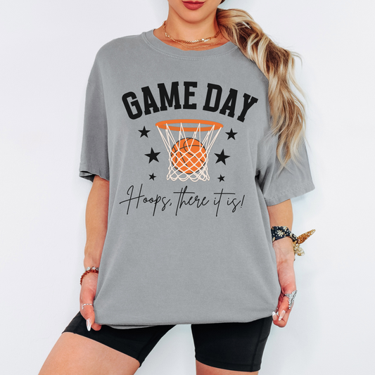 Basketball Game Day Comfort Colors Shirt – Hoops There It Is Graphic Tee, Funny Basketball Fan Shirt