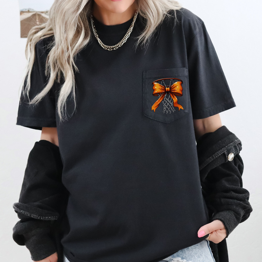 Basketball Bow Comfort Colors Tee – Coquette Pocket Game Day Shirt