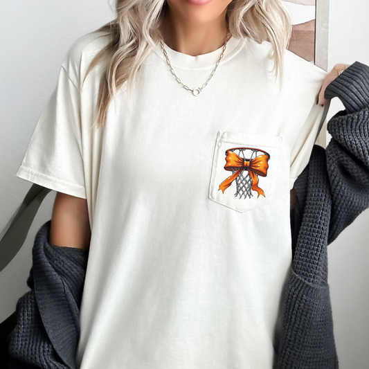 Basketball Bow Comfort Colors Tee – Coquette Pocket Game Day Shirt