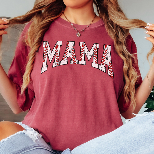 Baseball Mama Comfort Colors Tee – Vintage Washed Baseball Stitch Shirt for Moms  Description: