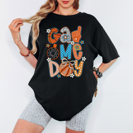 Basketball Game Day Comfort Colors Tee – Retro Sporty Shirt with Bow and Stars