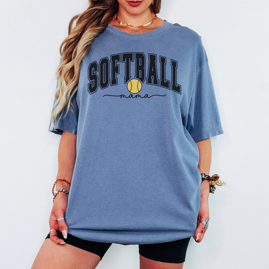 Softball Mama Comfort Colors Tee – Vintage Softball Shirt for Proud Moms