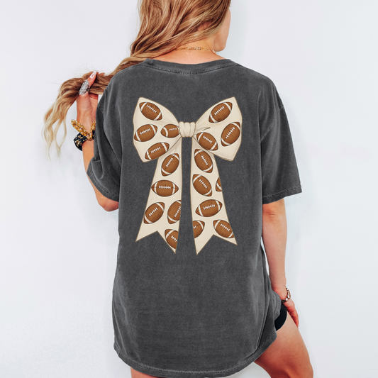 Football Bow Comfort Colors Shirt – Coquette Game Day Tee, Girly Fall Football Outfit