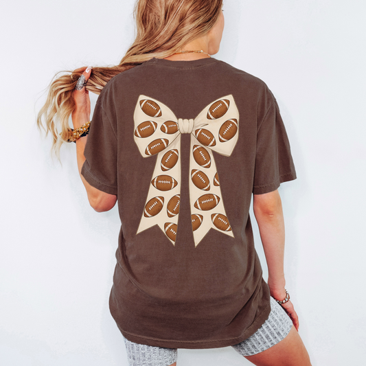 Football Bow Comfort Colors Shirt – Coquette Game Day Tee, Girly Fall Football Outfit