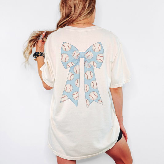 Baseball Bow Comfort Colors Shirt – Coquette Game Day Tee, Girly Baseball Graphic on Back