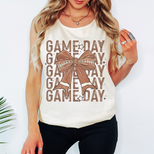 Football Game Day Comfort Colors Tank – Bow Graphic Sleeveless Tee for Women