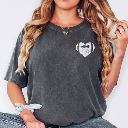 Comfort Colors Football Heart Shirt – Game Day Graphic Tee