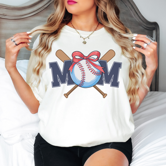 Baseball Mom Shirt Comfort Colors – Red Bow and Bats Graphic Tee