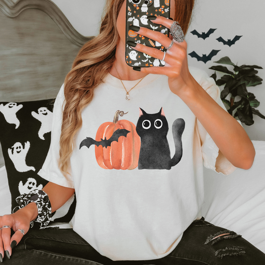 Comfort Colors Halloween Cat Pumpkin Graphic Tee