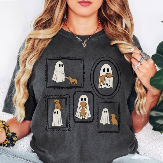 Comfort Colors Halloween Dog and Ghost Shirt | Cute Spooky Season Graphic Tee
