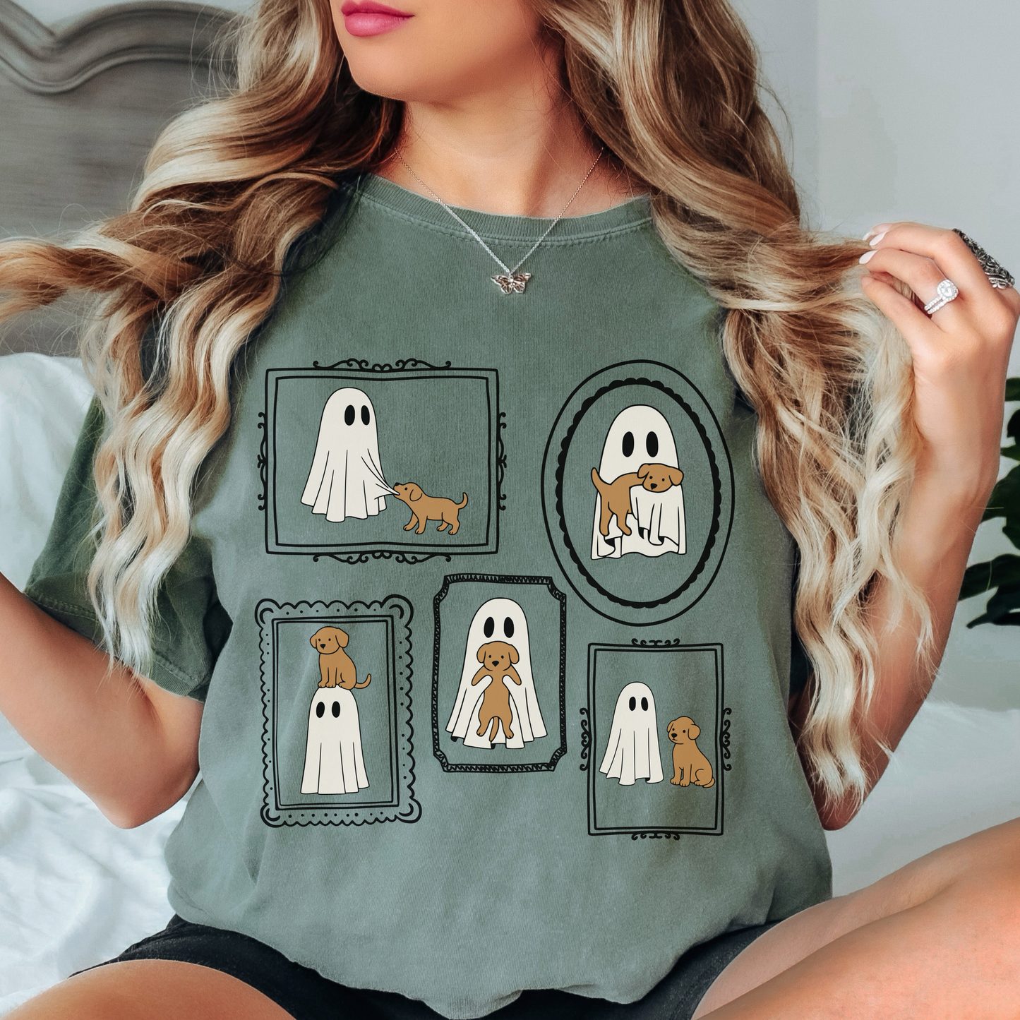 Comfort Colors Halloween Dog and Ghost Shirt | Cute Spooky Season Graphic Tee