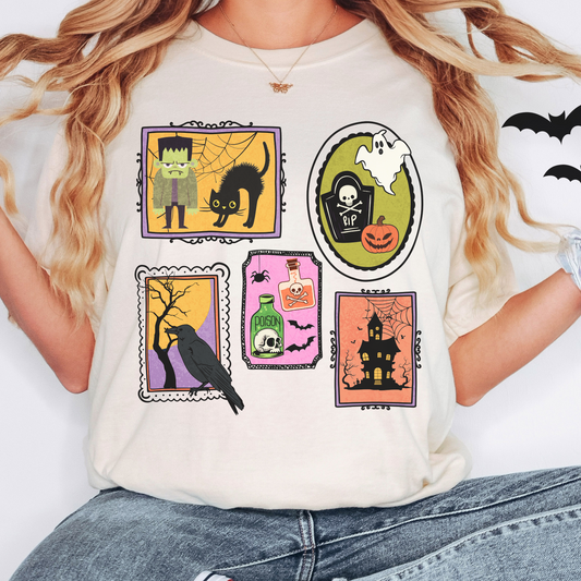 Comfort Colors Halloween Shirt Vintage Spooky Ghost Cat Haunted House Tee