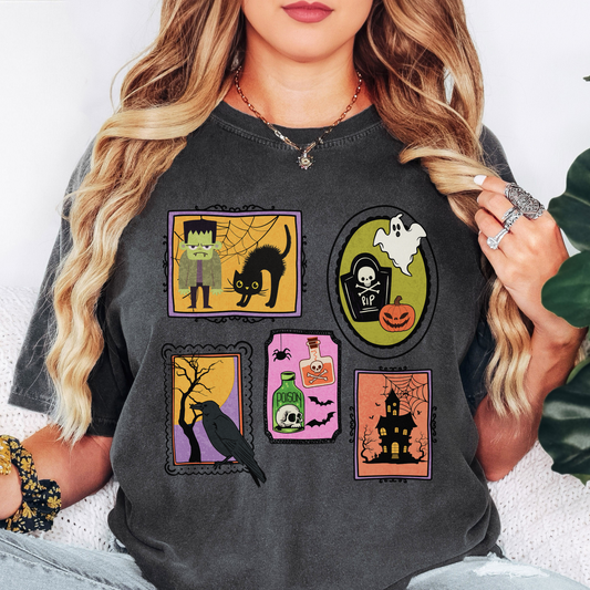 Comfort Colors Halloween Shirt Vintage Spooky Ghost Cat Haunted House Tee